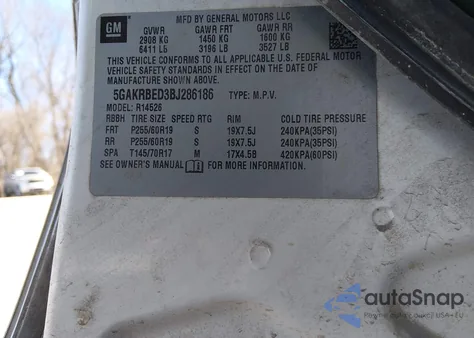 2011 Buick Enclave 1Xl из США, поврежденный, VIN 5GAKRBED3BJ286186